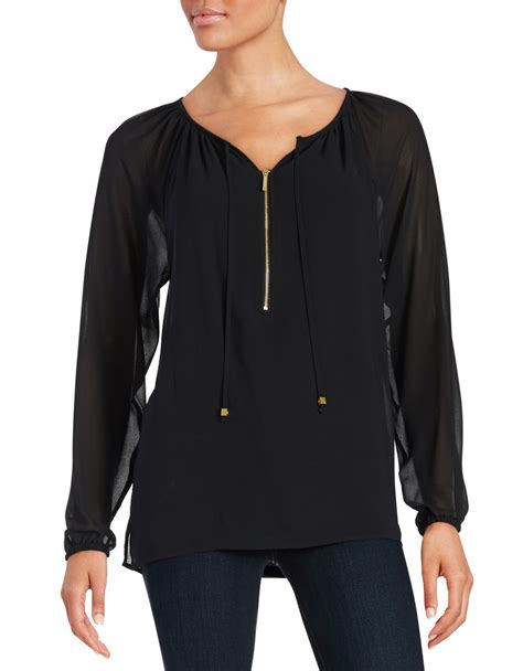 michael kors black and white blouse with gold bar|Michael Kors ladies tops.